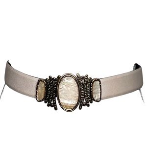 Chico's Cream Shimmery Leather Belt with Faux Mother of Pearl Buckle Womens S/M